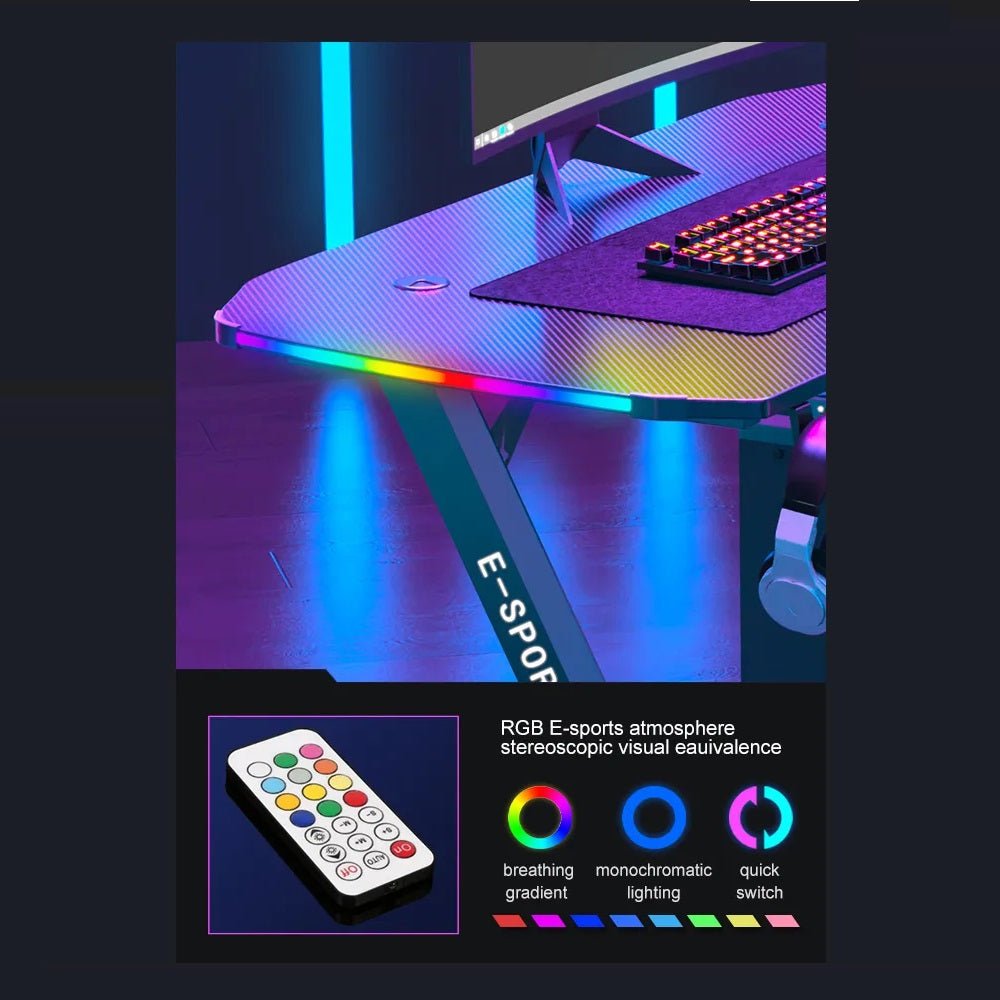 140cm Computer Table Z Shaped Gaming Desk With RGB Led Lights Gaming Tables