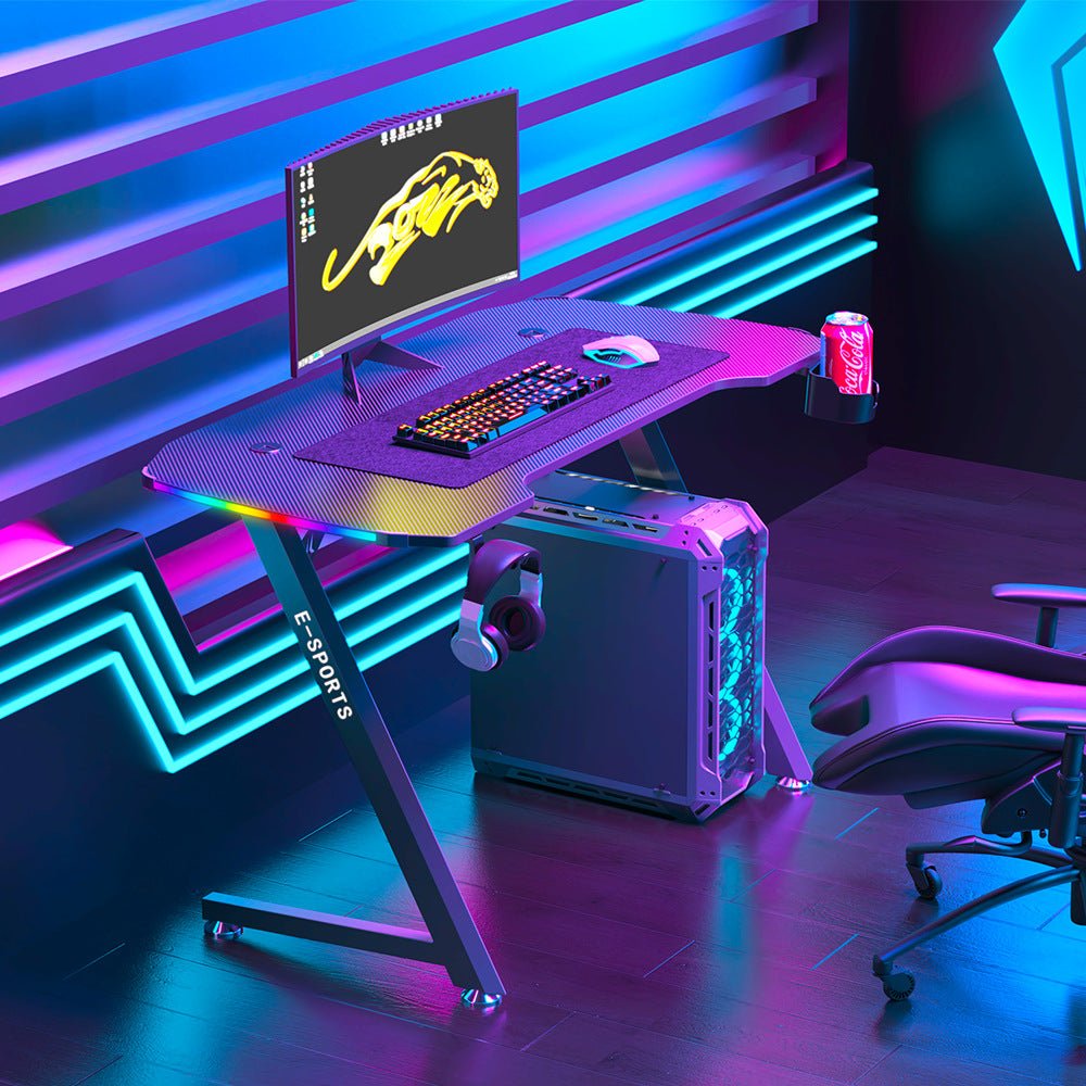 140cm Computer Table Z Shaped Gaming Desk With RGB Led Lights Gaming Tables