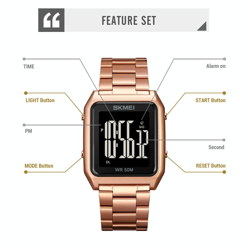 Large Screen Men Multi-function Luminous Watch with Steel Belt - 1879
