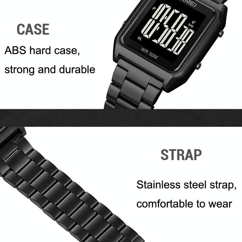 Large Screen Men Multi-function Luminous Watch with Steel Belt - 1879