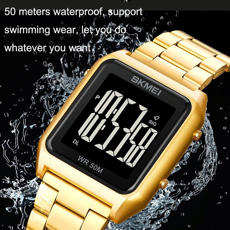 Large Screen Men Multi-function Luminous Watch with Steel Belt - 1879