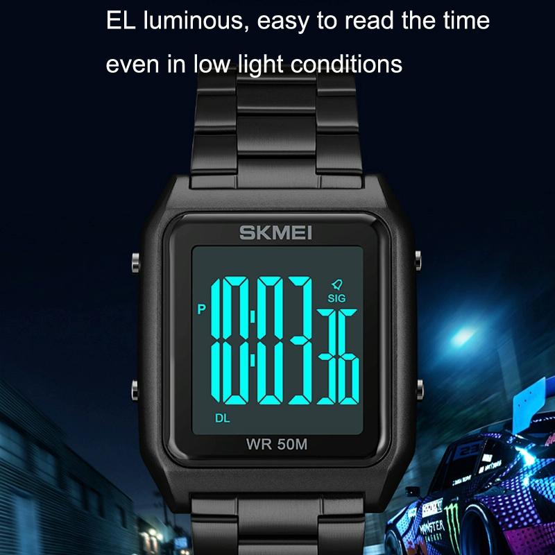Large Screen Men Multi-function Luminous Watch with Steel Belt - 1879
