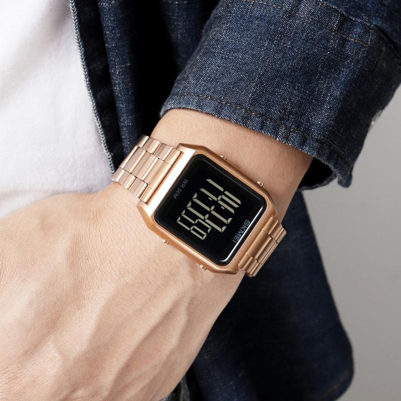 Large Screen Men Multi-function Luminous Watch with Steel Belt - 1879