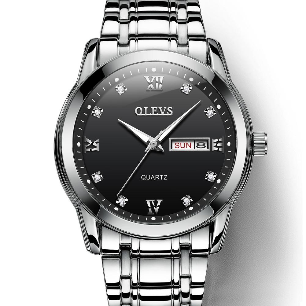 Waterproof Dual Calendar Quartz Watch for Men with Luminous Design - Black