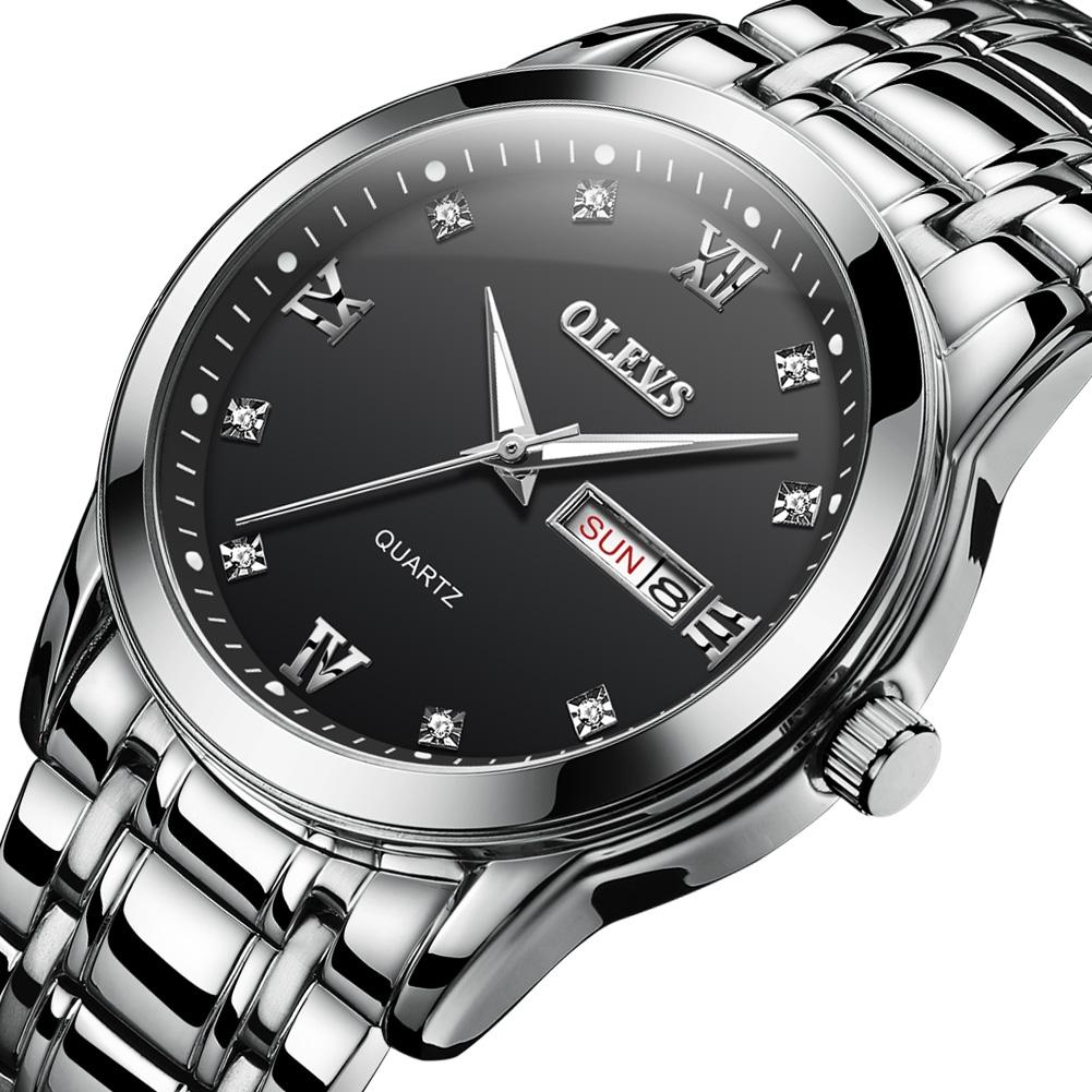 Waterproof Dual Calendar Quartz Watch for Men with Luminous Design - Black