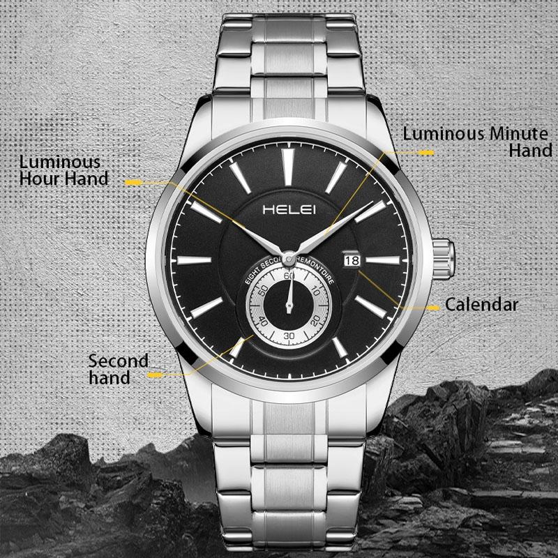 Waterproof Men Quartz Watch with Night Light - H9009b-g - Rose Gold White