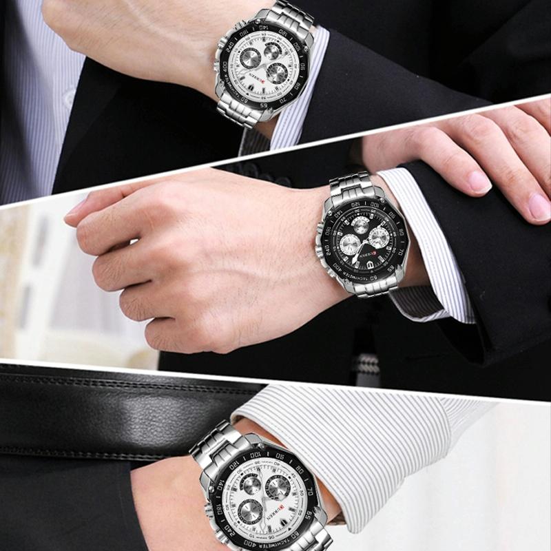 Waterproof Quartz Watch for Men - Casual Business Style - White Shell Black