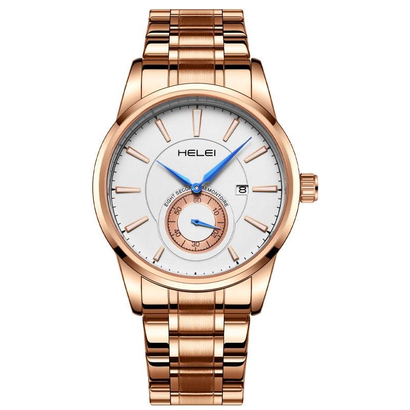 Waterproof Men Quartz Watch with Night Light - H9009b-g - Silver Black