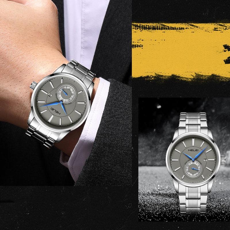 Waterproof Men Quartz Watch with Night Light - H9009b-g - Silver Black