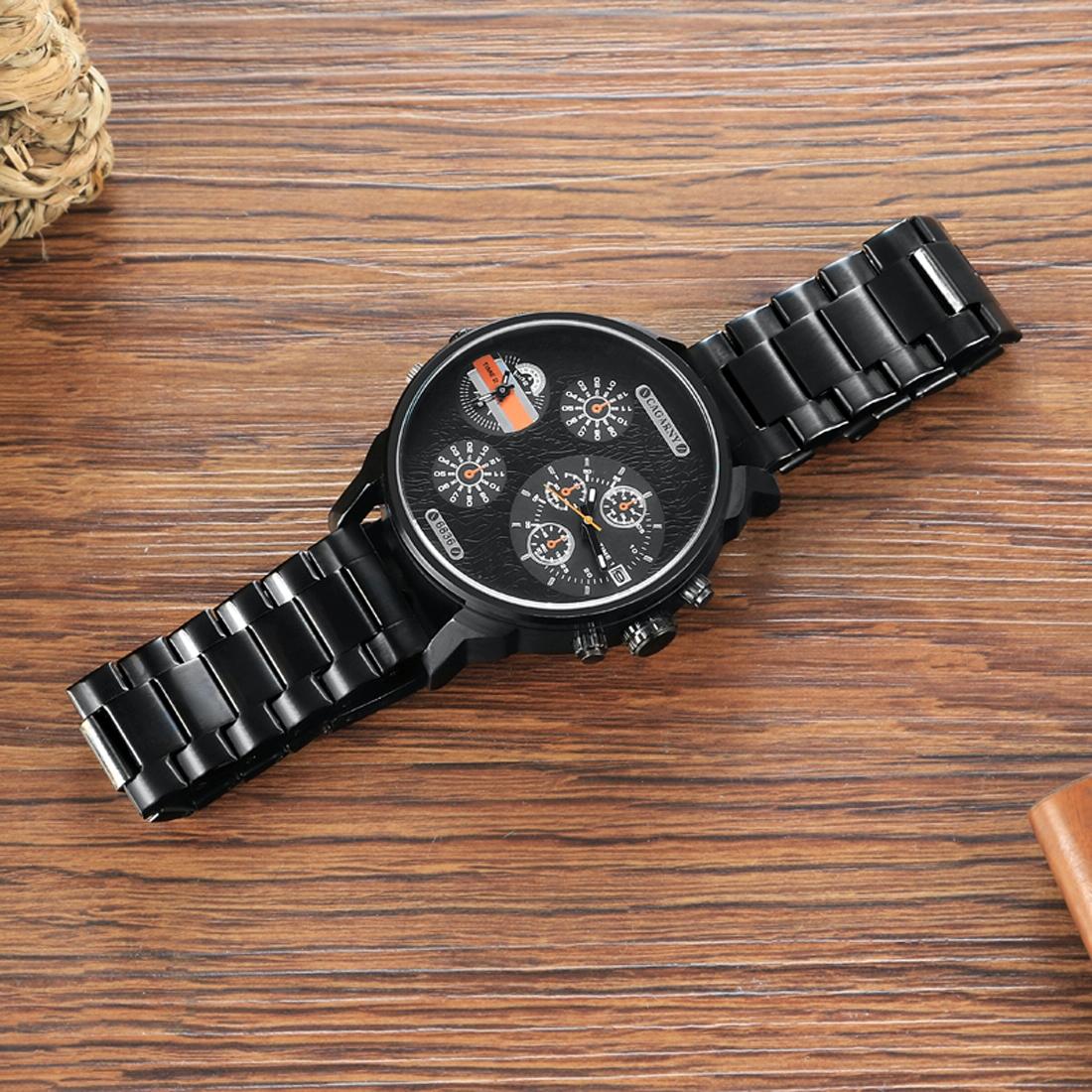 Stylish Waterproof Dual Quartz Watch with Stainless Steel Band - Orange