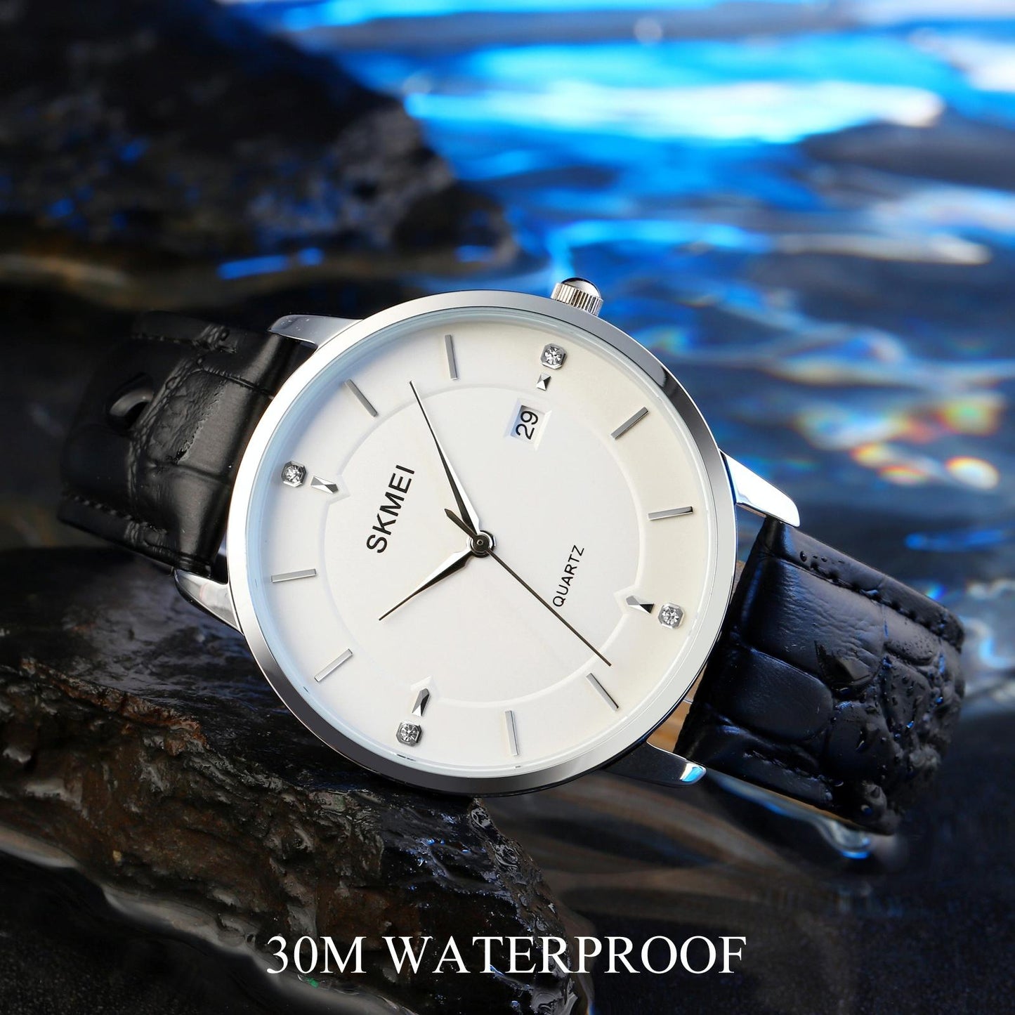 Men Casual Quartz Watch with Calendar - 1801 - Silver Steel Belt