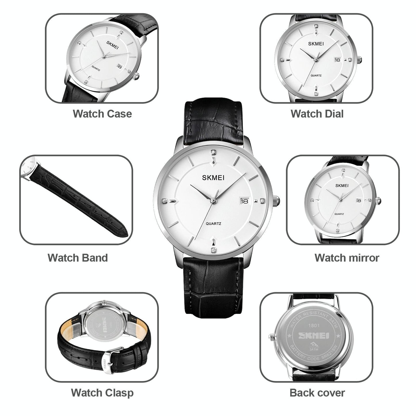 Men Casual Quartz Watch with Calendar - 1801 - Black Steel Belt
