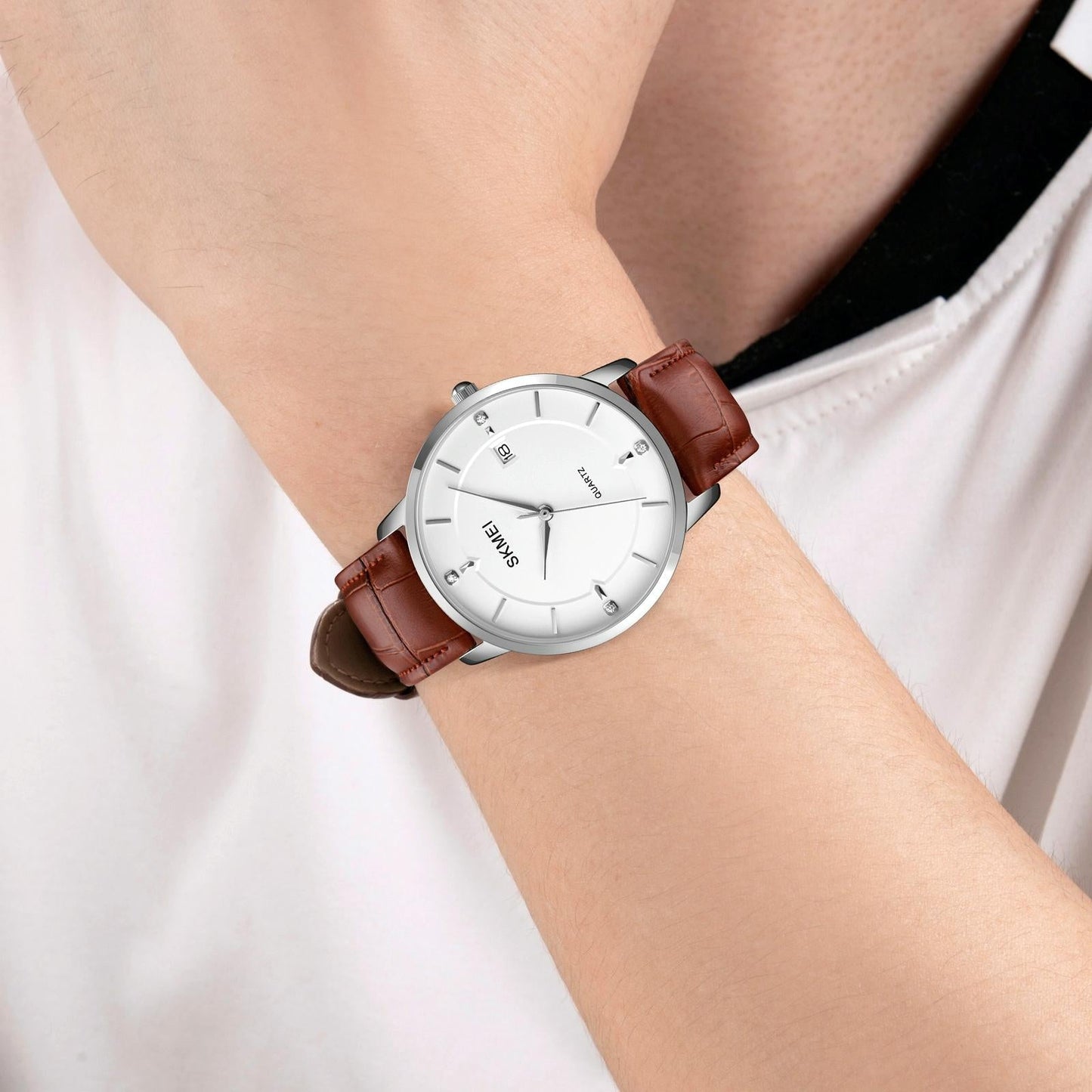 Men Casual Quartz Watch with Calendar - 1801 - Black Steel Belt