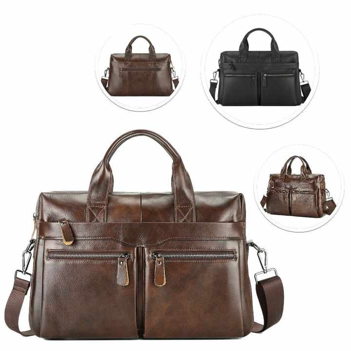Mens' Brown Genuine Leather Briefcase - Classic Business Messenger Bag