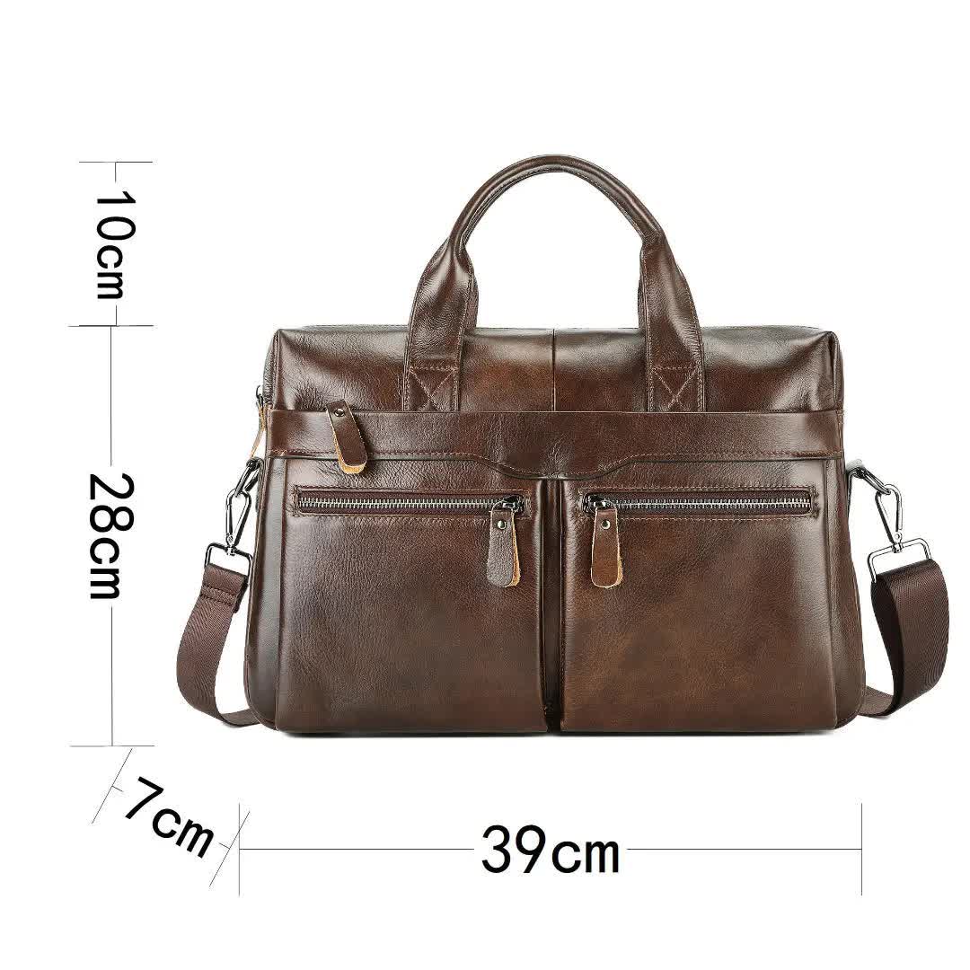 Mens' Brown Genuine Leather Briefcase - Classic Business Messenger Bag