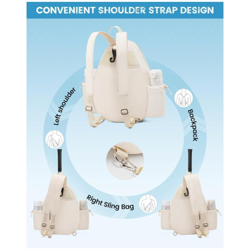 Black Lightweight Waterproof Tennis Racket Backpack - Multifunction Sling and Backpack