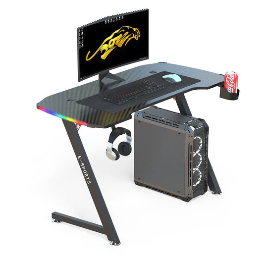 140cm Computer Table Z Shaped Gaming Desk With RGB Led Lights Gaming Tables