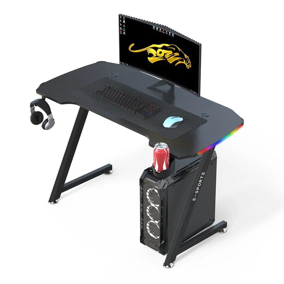 140cm Computer Table Z Shaped Gaming Desk With RGB Led Lights Gaming Tables