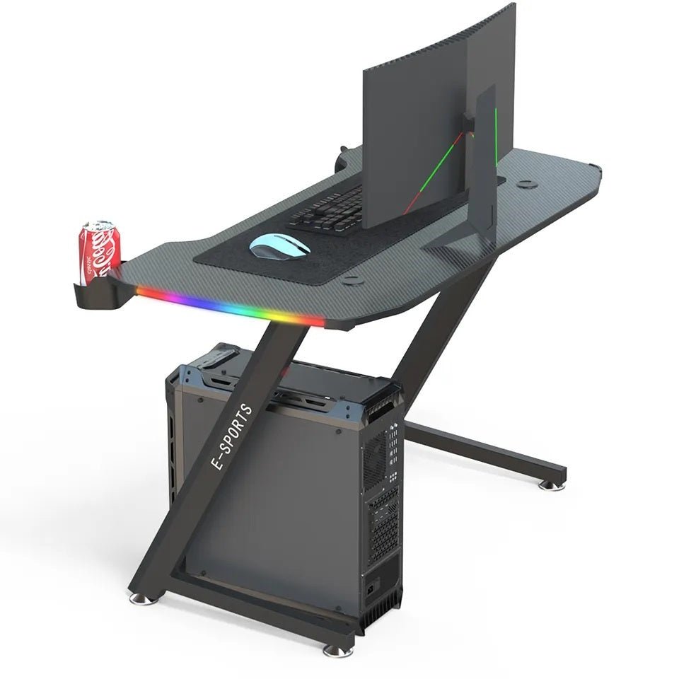 140cm Computer Table Z Shaped Gaming Desk With RGB Led Lights Gaming Tables