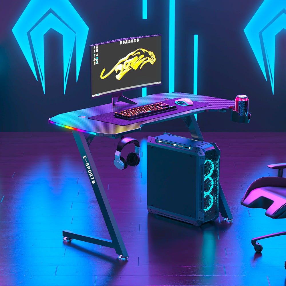 140cm Computer Table Z Shaped Gaming Desk With RGB Led Lights Gaming Tables