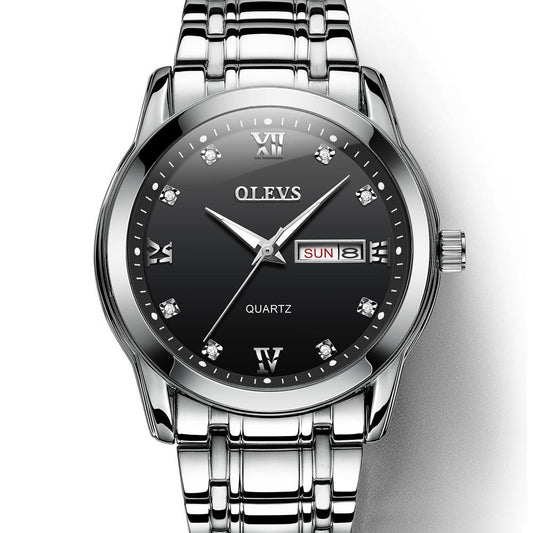 Waterproof Dual Calendar Quartz Watch for Men with Luminous Design - Black