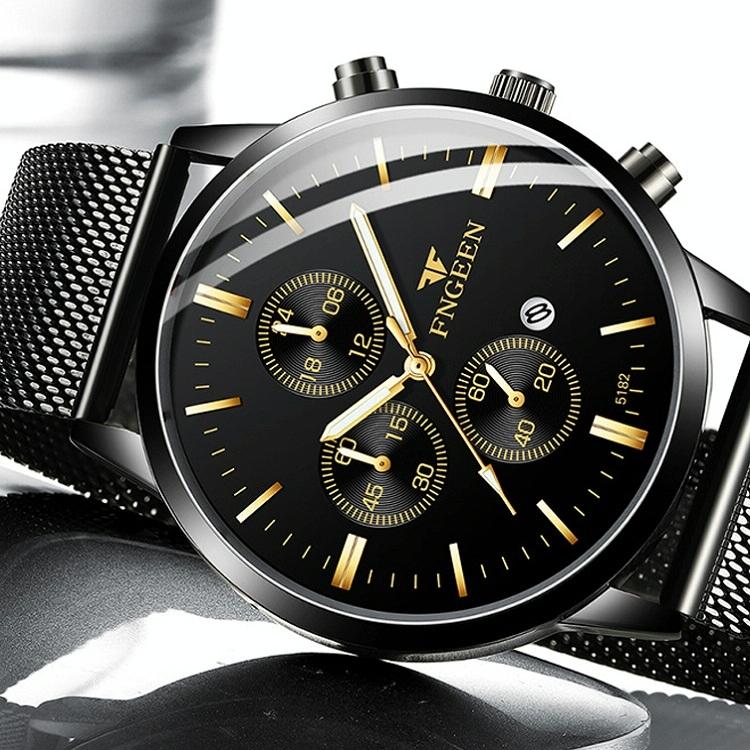 Men Three-eye Luminous Quartz Watch - Black / Gold