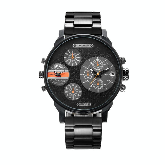 Stylish Waterproof Dual Quartz Watch with Stainless Steel Band - Orange