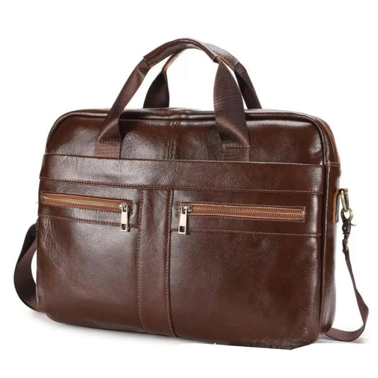 Mens' Brown Genuine Leather Briefcase - Classic Business Messenger Bag