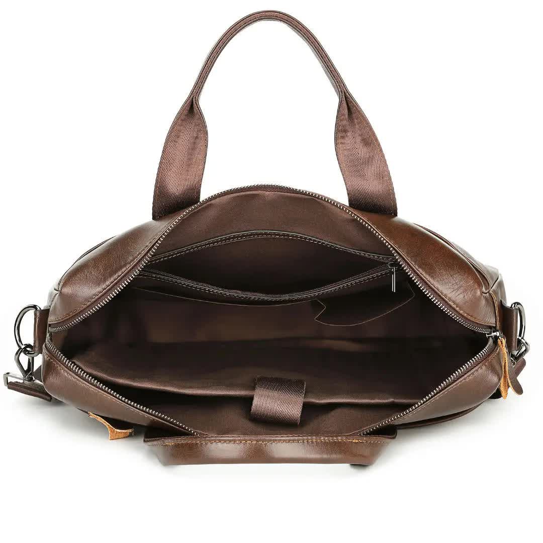 Mens' Brown Genuine Leather Briefcase - Classic Business Messenger Bag