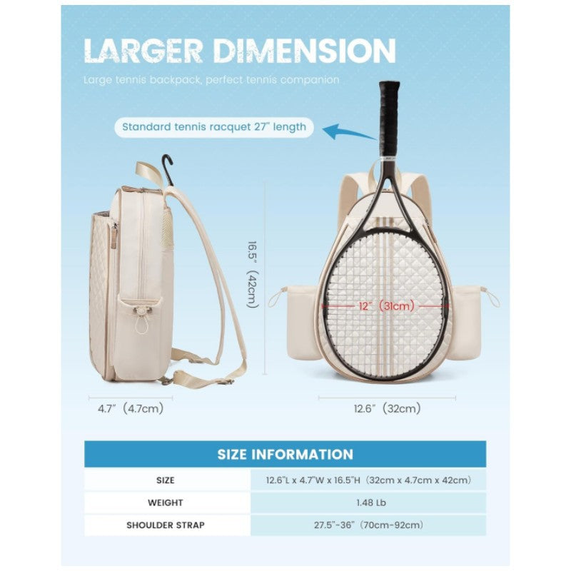 Black Lightweight Waterproof Tennis Racket Backpack - Multifunction Sling and Backpack